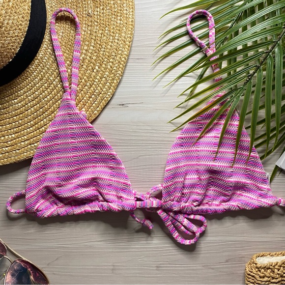 L*Space Brittany Purple Pink Sliding Tri Bikini Top in Electric Pink